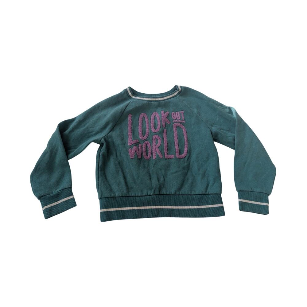 Thereabouts Girls Green Love World Crewneck Sweatshirt Size Small 6/6x